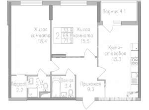 2-к квартира, вторичка, 72м2, 7/17 этаж