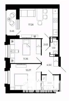 2-к квартира, строящийся дом, 56м2, 11/15 этаж