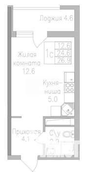 1-к квартира, вторичка, 27м2, 15/19 этаж