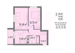 2-к квартира, строящийся дом, 56м2, 6/19 этаж