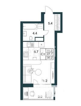 Студия квартира, вторичка, 30м2, 10/20 этаж