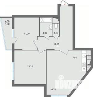 3-к квартира, строящийся дом, 70м2, 7/17 этаж