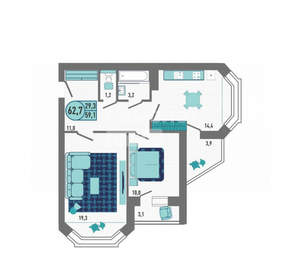2-к квартира, вторичка, 63м2, 4/18 этаж