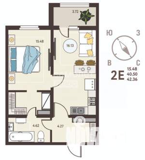 1-к квартира, вторичка, 42м2, 12/18 этаж