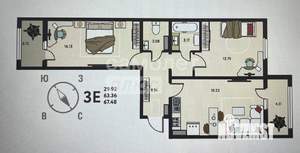 2-к квартира, вторичка, 67м2, 13/18 этаж