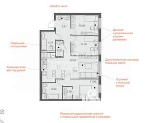 3-к квартира, сданный дом, 86м2, 3/25 этаж