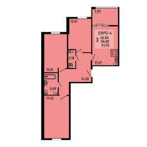 3-к квартира, вторичка, 94м2, 22/25 этаж