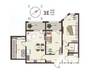 2-к квартира, вторичка, 72м2, 7/17 этаж