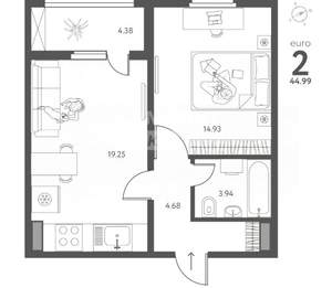 2-к квартира, вторичка, 45м2, 12/17 этаж