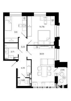 2-к квартира, вторичка, 59м2, 15/15 этаж