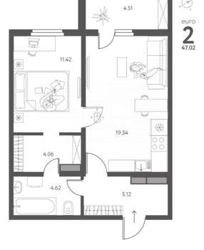 2-к квартира, вторичка, 47м2, 16/17 этаж