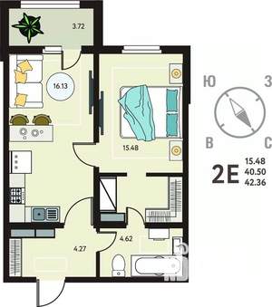 1-к квартира, вторичка, 42м2, 13/18 этаж