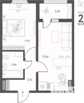 1-к квартира, вторичка, 37м2, 14/17 этаж