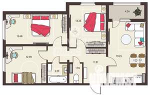 3-к квартира, вторичка, 80м2, 7/17 этаж