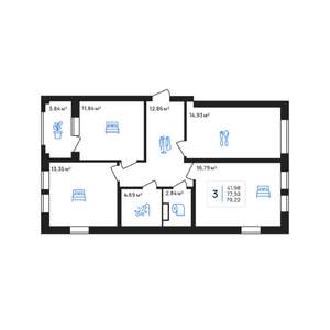 3-к квартира, строящийся дом, 79м2, 2/7 этаж