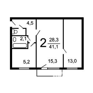 2-к квартира, вторичка, 43м2, 1/5 этаж