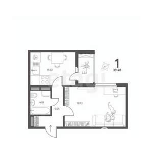 1-к квартира, вторичка, 39м2, 8/17 этаж