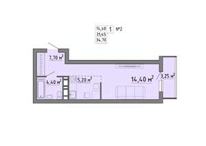 1-к квартира, строящийся дом, 35м2, 1/21 этаж