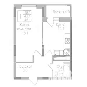 1-к квартира, вторичка, 45м2, 9/17 этаж