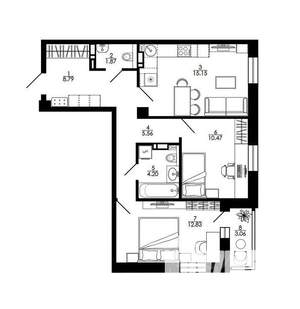 3-к квартира, вторичка, 61м2, 13/24 этаж