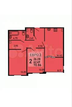 3-к квартира, вторичка, 71м2, 9/17 этаж