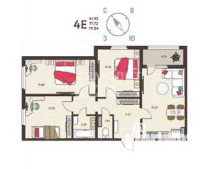 3-к квартира, строящийся дом, 80м2, 13/17 этаж