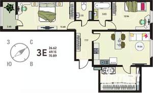2-к квартира, вторичка, 71м2, 2/18 этаж