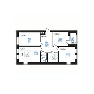 3-к квартира, строящийся дом, 78м2, 3/8 этаж