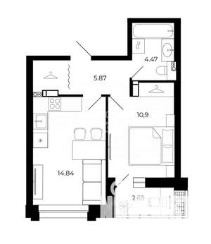 1-к квартира, вторичка, 38м2, 3/15 этаж