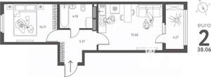 1-к квартира, вторичка, 38м2, 16/17 этаж