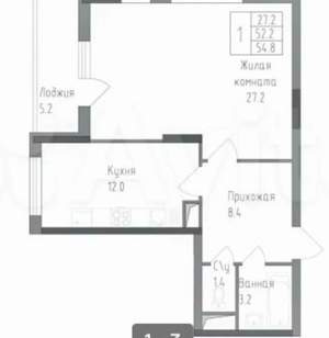 1-к квартира, вторичка, 55м2, 8/19 этаж