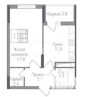 1-к квартира, вторичка, 42м2, 9/17 этаж