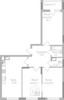 3-к квартира, строящийся дом, 98м2, 7/19 этаж