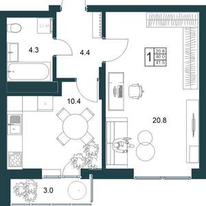 1-к квартира, вторичка, 42м2, 15/19 этаж