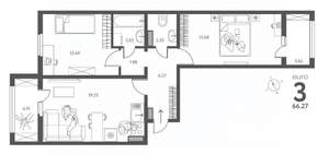 2-к квартира, строящийся дом, 66м2, 3/18 этаж