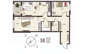 3-к квартира, вторичка, 60м2, 2/18 этаж