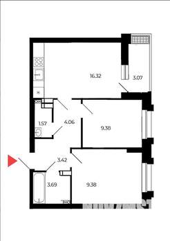 2-к квартира, вторичка, 54м2, 12/15 этаж