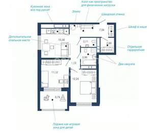 2-к квартира, вторичка, 64м2, 20/23 этаж