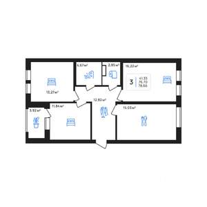 3-к квартира, строящийся дом, 79м2, 2/7 этаж