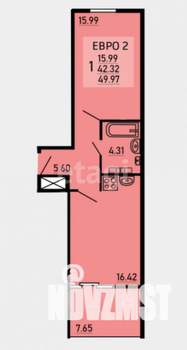 1-к квартира, вторичка, 50м2, 2/25 этаж