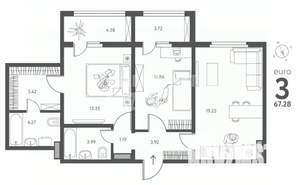 2-к квартира, вторичка, 67м2, 7/18 этаж
