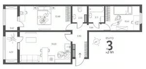 2-к квартира, строящийся дом, 63м2, 7/18 этаж