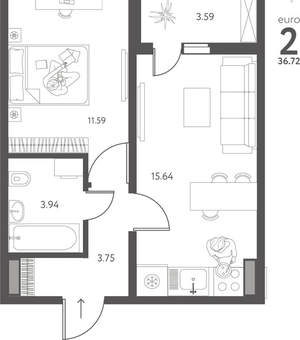 1-к квартира, вторичка, 37м2, 17/17 этаж