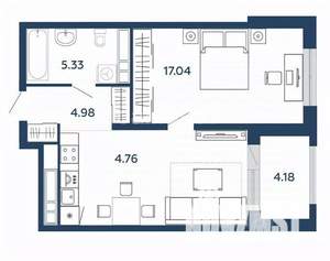 1-к квартира, вторичка, 50м2, 7/23 этаж