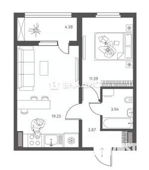 1-к квартира, сданный дом, 38м2, 15/18 этаж