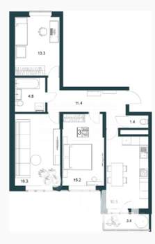 3-к квартира, вторичка, 79м2, 14/19 этаж