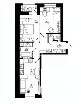 2-к квартира, строящийся дом, 60м2, 10/15 этаж