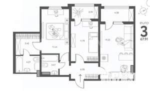 3-к квартира, вторичка, 67м2, 17/18 этаж