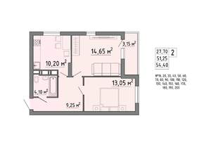 2-к квартира, строящийся дом, 54м2, 8/21 этаж