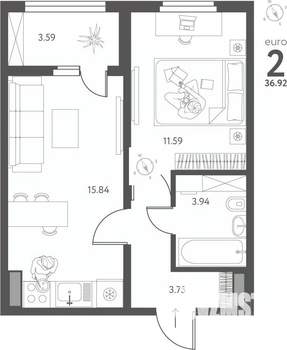 1-к квартира, вторичка, 37м2, 17/17 этаж